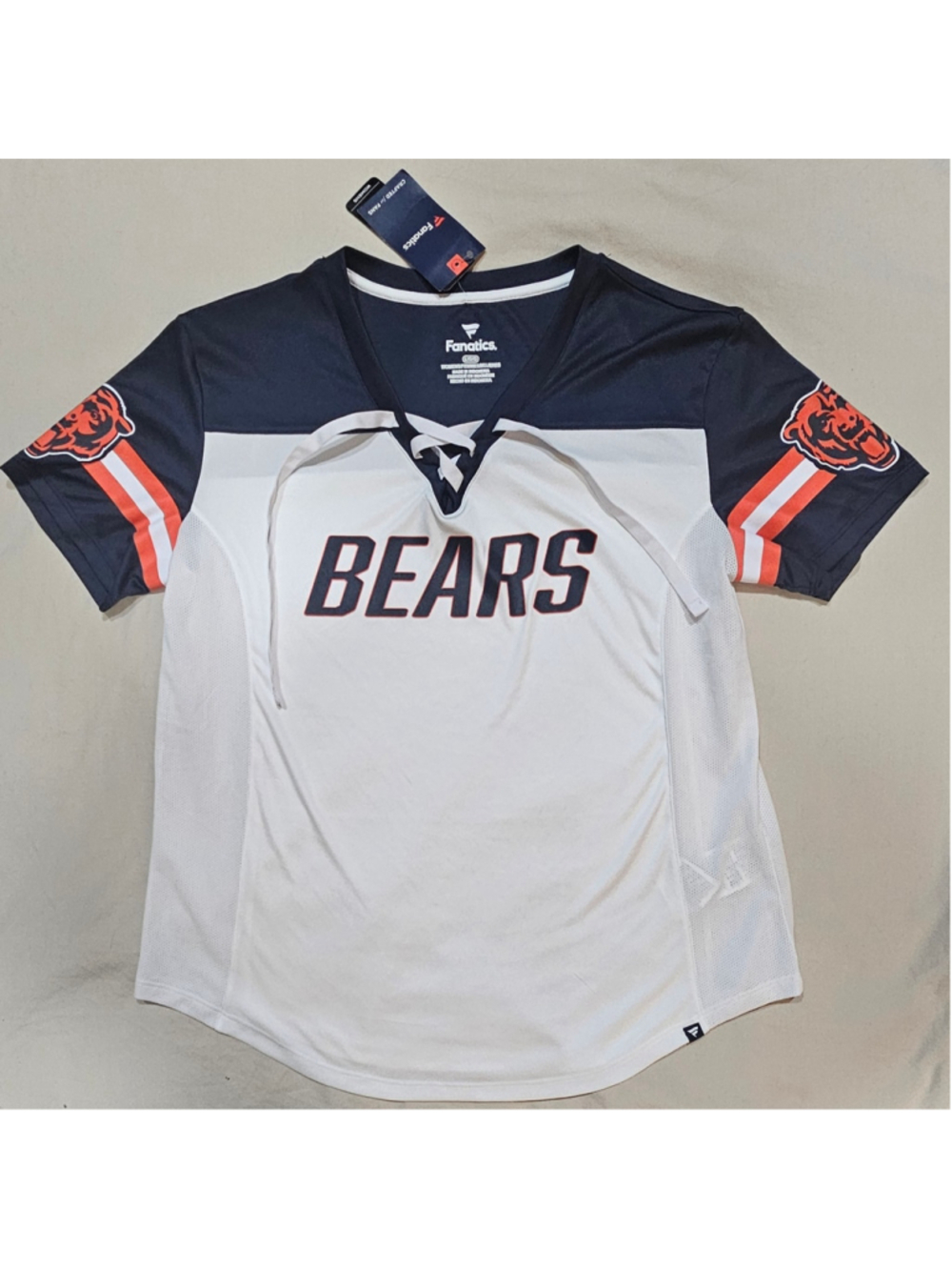 Women's Fanatics Chicago Bears NFL Lace-Up Tee, White/Navy, Size L